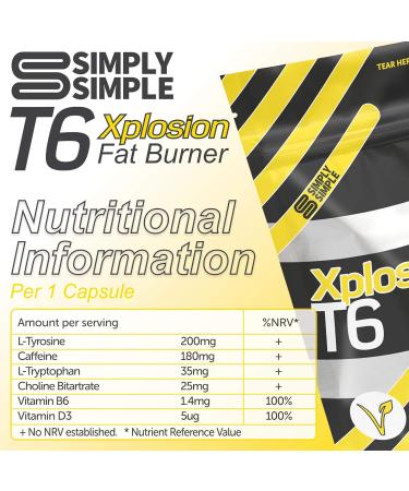 Simply Simple T6 Xplosion Fat Burners - Vegetarian Safe Diet Supplements | Boosts Metabolism & Energy, Vitamin B, D & Caffeine - Made in UK - 30 Count - Buy Online on GoSupps.com