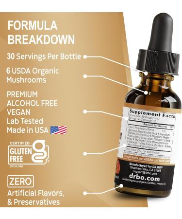 Organic Lions Mane Mushroom Complex - Mushroom Supplement Liquid Drops Tincture for Focus Fog Brain Health Supplements - Vegan Herbal Organic Lion's Mane Mushrooms Reishi Turkey Tail Extract 1oz - Buy Online on GoSupps.com