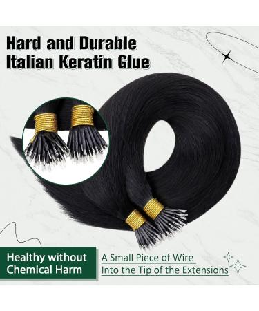 RUNATURE Black Nano Human Hair Extensions - 22 Inch, 50g, Remy Nano Tip Real Hair, Black Nano Ring Extensions - Buy Online on GoSupps.com