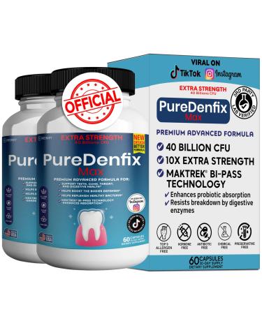PureDenfix Max Extra Strength Probiotic Supplement with 40 Billion CFU Supports Teeth Gums Ear Nose Throat & Digestive Health 60 Capsules (2)