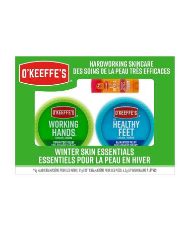 O'Keeffe's Giftbox Including Lip Repair with Cherry and Vitamin E Oil Stick Working Hands Jar and Healthy Feet Jar