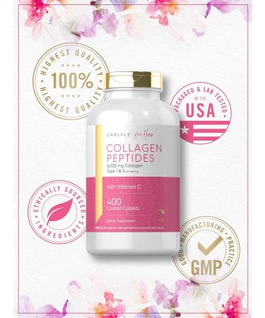 Carlyle Collagen Peptides 6000mg | 400 Caplets | with Vitamin C | Type 1 and 3 | Non-GMO Gluten Free Grass Fed Supplement - Buy Online on GoSupps.com