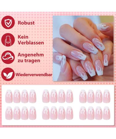 Premium Oval Short French Press On Nails - Mrcuvaryas Soft Gel Tips - Full Cover White Flame Design - International Shipping Available - Buy Online on GoSupps.com