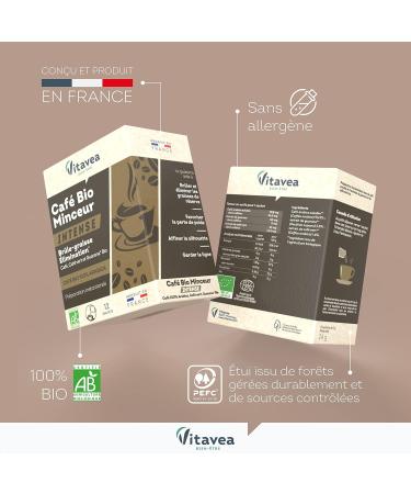Vitavea - Intense Organic Slimming Coffee - Fat Burner Elimination Refined Silhouette - Soluble Coffee 100% Arabica Guarana Natural and Organic Origin - 12 Sachets - Made in France - Buy Online on GoSupps.com