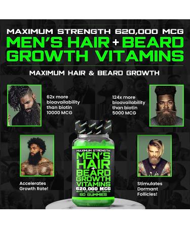 BBS Beard & Hair Growth Vitamins for Men - Maximum Strength 620000mcg Biotin - Collagen, MSM, Keratin, Bamboo Extract - Multivitamin Gummies - Buy Online on GoSupps.com