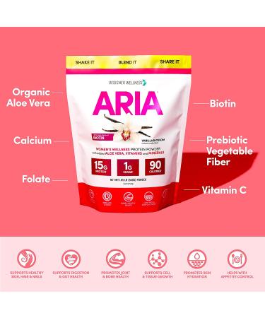 Designer Wellness Aria Women's Low Calorie Protein Powder with Biotin & Vitamin C - Vanilla Blossom 1.85 lb - Buy Online on GoSupps.com