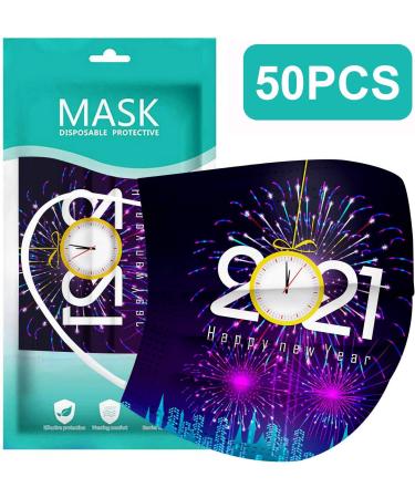 ZQP BEUU 50PCS Happy New Year 2021 Disposable_Face_M sks with a Elastic Earloop for Adult Multiple Pattern Combinations 3-ply Face Facial Protection Pads for Party High Filtration and Ventilation - Buy Online on GoSupps.com