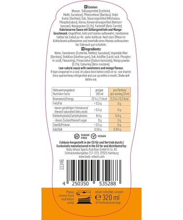 Body Attack Dessert Sauce Mango 2x320ml | Vegan Low-Calorie Lactose-Free Sweet Sauce for Diets | Perfect for Cooking & Sweets | Made in Germany - Buy Online on GoSupps.com