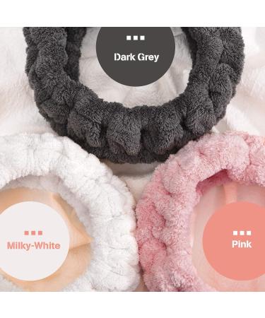 3-Piece Spa Facial Headband Set for Women - Elastic Makeup Shower & Yoga Head Wraps (Pink Milky White Dark Gray) | International Shipping - Buy Online on GoSupps.com
