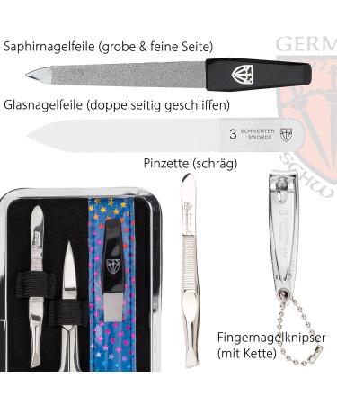 Three Swords Germany 6-Piece Manicure Set 'Genova' - Blue Stars Faux Leather Nail Case | Includes Scissors Clippers Glass & Sapphire Files - Buy Online on GoSupps.com