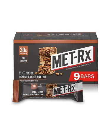 MET-Rx Big 100 Meal Replacement Bar Peanut Butter Pretzel 9 Bars 3.52 oz (100 g) Each