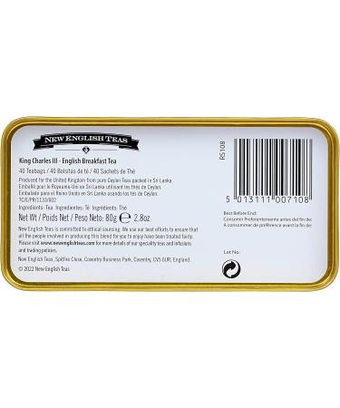 New English Teas King Charles III Tea Tin with 40 English Breakfast Teabags - Buy Online on GoSupps.com