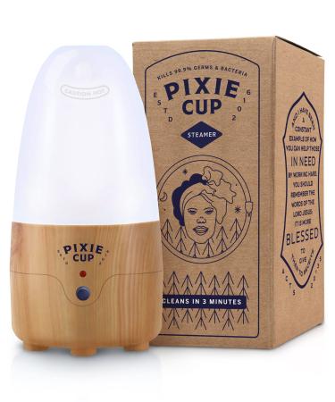 Pixie Menstrual Cup Steamer Sterilizer Cleaner - Wash Your Cup + Kill 99.9% of Germs with Cleanser Steam - 3 Minutes and Your Period Cup is Sterile! Automatic Timing Shut Off Switch (Bamboo)