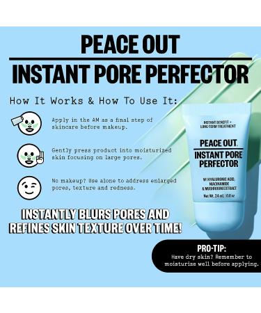 Peace Out Skincare Instant Pore Perfector | Skin Primer with Hyaluronic Acid and Niacinamide | 0.8 Oz Silicone-Free Formula for Pore Blurring, Redness Reduction and Long-Lasting Makeup | Instant Filter Finish - Buy Online on GoSupps.com