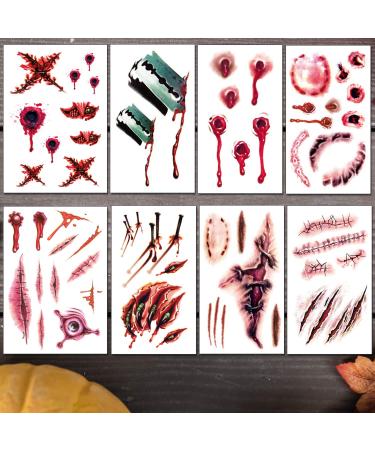 Konsait 120pcs Halloween Scars Tattoos - Waterproof Fake Blood Tattoo for Halloween Party Makeup - Zombie Vampire Bite Temporary Tattoo for Kids Women Men - Buy Online on GoSupps.com