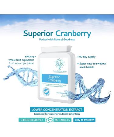 Cranberry 5000mg Tablets - Natural High Strength Extract for Urinary Tract & Kidney Support - 90 Count - UK Made - Buy Online on GoSupps.com