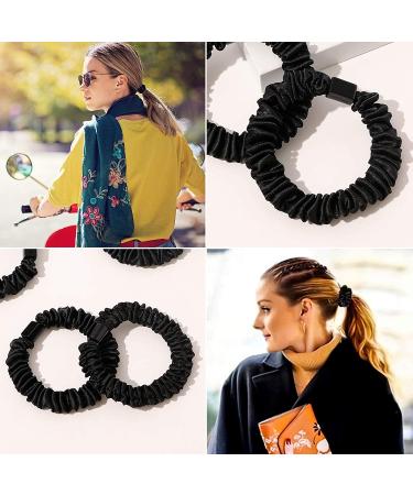 Satin Silk Hair Ties - Black Small Scrunchies for Women - No Slip Ponytail Holder for Thick Curly Hair - Cute Hair Accessories for Girls - Buy Online on GoSupps.com