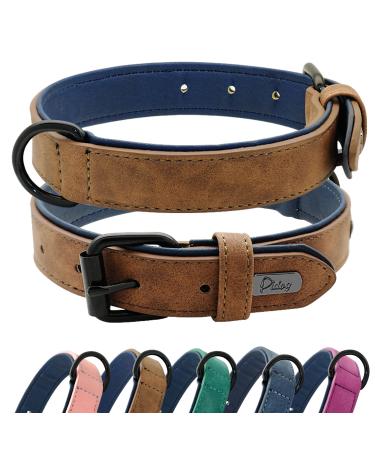 Didog dog collar made of soft padded leather breathable hard-wearing leather dog collar with adjustable stainless metal buckle for medium-sized and large dogs brown m m: 27-33 cm brown