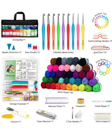 113 Piece Crochet Kit | 1600 Yards Assorted Yarn Set | 73PCS Crochet Accessories | Ideal Beginner Kit - Buy Online on GoSupps.com