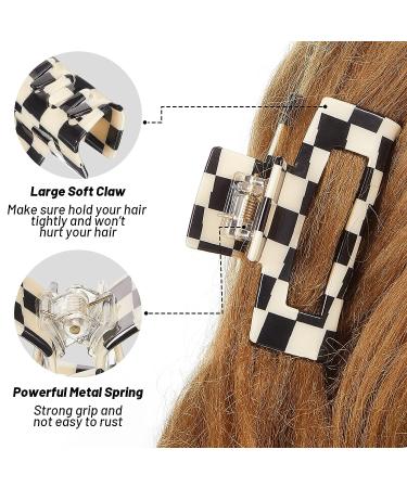 Checkered Hair Claw Clips Set - Non Slip Large Rectangular Barrettes for Women & Girls - 80's Hair Accessories (Black/White) - Buy Online on GoSupps.com