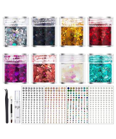 Teksome Glitter face and body paint sparkling body glitter - cosmetic-grade body glitter for nightclubs - with gel glue and brush