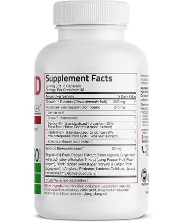 Bronson VeinAid Diosmin 1000mg - Varicose Vein Complex with Venocin & Centellin 90 Vegetarian Capsules - Supports Healthy Circulation - Buy Online on GoSupps.com