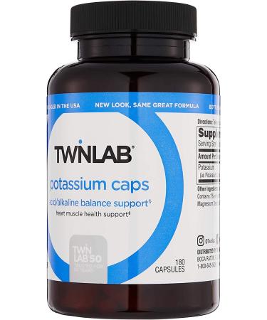 Twinlab Chelated Potassium Caps - 99mg Supplement for Heart Health, Blood Pressure Support, Leg Cramps Relief, Muscle Recovery - 180 Caps - Buy Online on GoSupps.com