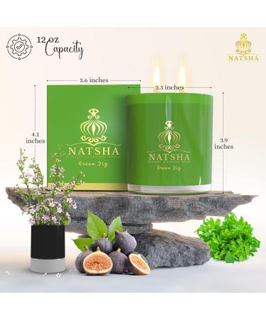 NATSHA Soy Wax Candle | Long-Lasting Non-Toxic Clean Burning | Natural Green Fig & Rose Scented Candle - Eco-Friendly & Soot-Free - Buy Online on GoSupps.com