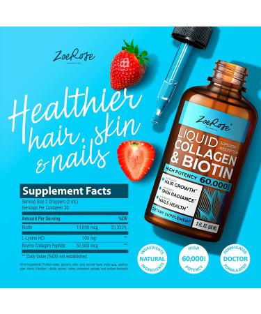 Liquid Collagen & Biotin Drops 60,000mcg - Natural USA-Made Supplement for Skin, Nails, Joints & Hair Growth - 10,000mcg Biotin & 50,000mcg Collagen - Buy Online on GoSupps.com