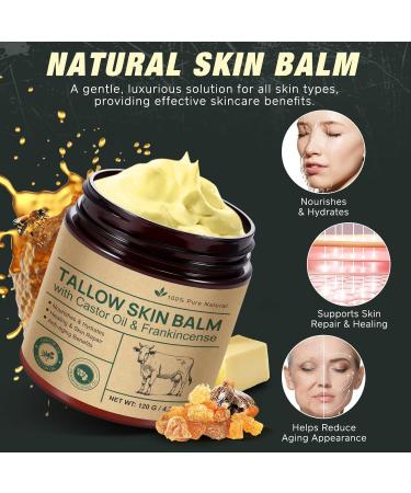 FANSHI Tallow Skin Balm With Castor Oil & Frankincense Vitality Frankincense Balms 100% Grass-Fed Tallows For Skin Care Castor Oil Balm Beef Tallow For Face & Body120 G/4.2 Oz - Buy Online on GoSupps.com