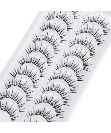 Outopen Manga Lashes 10 Pairs Pack - Japanese Anime & Korean Asian Style | Natural Look, Wispy Spiky, Short Fake Eyelashes with Clear Band - C-Clear Band Y6 | 8-13mm - Buy Online on GoSupps.com