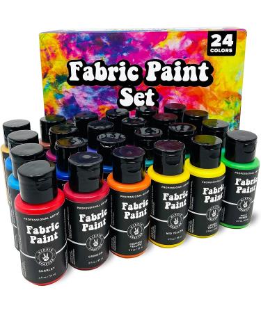 Fabric Paint Set - 24 Colors Bulk Kit for Clothes, Upholstery, Outdoor Cushions, Shoes - Acrylic Fabric Paint in Metallic Gold, White, Red, Yellow, Orange, Pink - Buy Online on GoSupps.com