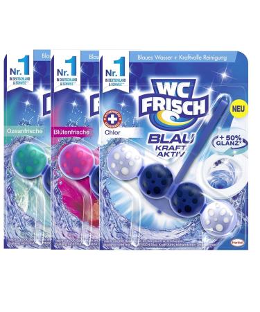 WC FRISCH Kraft Aktiv Trial Set Blue Rinse Aid 3 different fragrances WC cleaner and color rinse aid 3 pieces