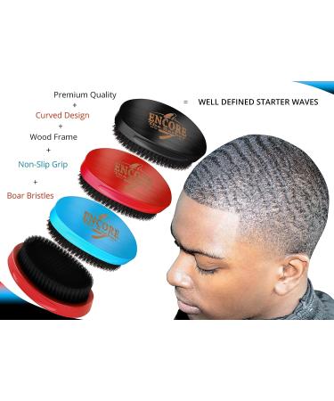Encore Barber 360 Wave Brush - Medium Boar Bristle | Curved Palm for Men's Hair - Black - Buy Online on GoSupps.com