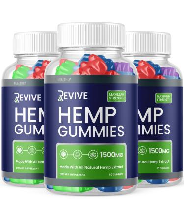 (3 Pack) Revive Gummies - Revive Hemp Gummies Premium Hemp Blend Revive Hemp Advanced Formula Hemp Extract Supplement Revive Hemp Gummy Big Size 25mg Per Gummy 1500mg Per Bottle New (180 Gummies)