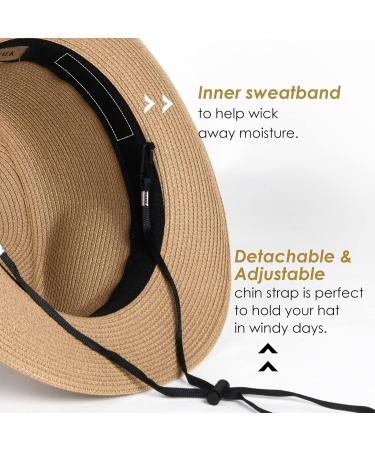 Unisex Straw Fedora Sun Hat | Packable Roll-Up Design | Khaki-Black | Medium-Large - Buy Online on GoSupps.com