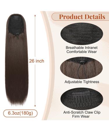 Flufymooz 66cm Dark Chocolate Brown Ponytail Extension - Curly Horse Tail Synthetic Hair for Women - Buy Online on GoSupps.com