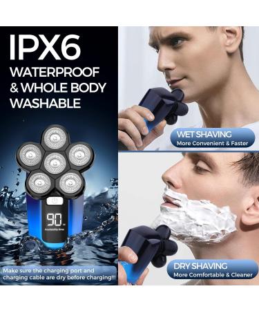 6 in 1 Waterproof Head Shaver for Bald Men | Cordless Electric Shavers for Head & Face - Blue - Buy Online on GoSupps.com