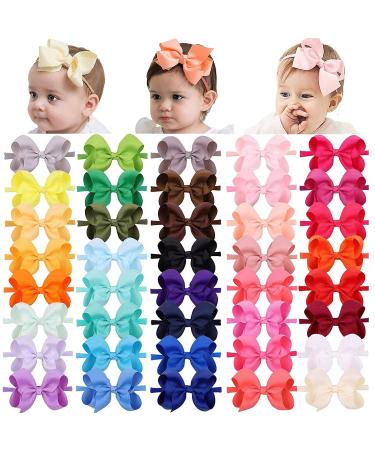 40Pieces Baby Girl Headbands 4.5 Inch Grosgrain Ribbon Hair Bow HairBands Hair Accessories for Newborn Baby Girls Infant Toddler Style B