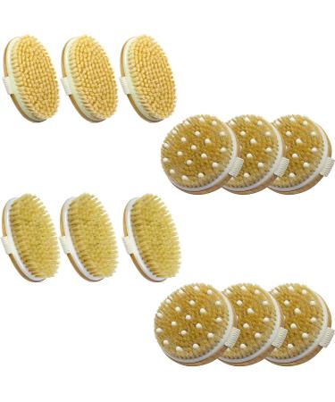 GiimiBash 12 Pack Bamboo Wet and Dry Body Brushes Wet and Dry Body Scrubber Cellulite and Lymphatic Wet and Dry Brush Suitable for All Kinds of Skin with Soft and Stiff Bristles