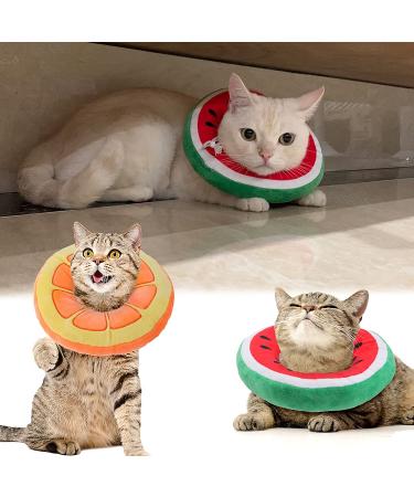 Frienda 2-Piece Adjustable Cat Cone Collar Set | Soft Recovery Collar for Cats and Small Dogs | Orange & Watermelon Design - Buy Online on GoSupps.com
