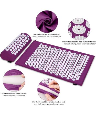 Acupressure Set - Pain Relief Mat & Pillows for Neck & Back | Magnetic Therapy | Portable Carrying Bag | Ideal for Men & Women in Violet - Buy Online on GoSupps.com