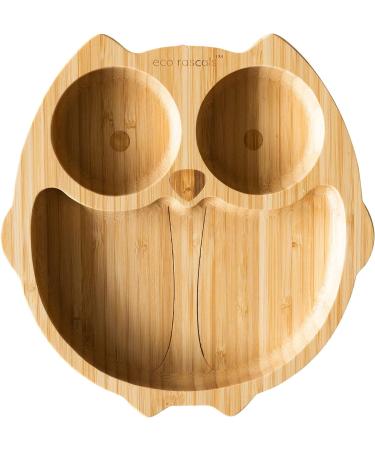 Eco Rascals Owl Shaped Bamboo Baby Toddler Plate | Suction Feeding Plate with Three Sections | Detachable Suction Base | Green/Grey - Buy Online on GoSupps.com