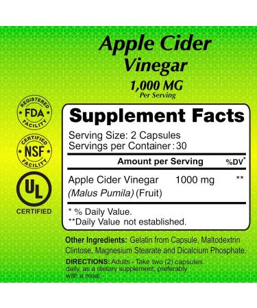 ALFA VITAMINS Apple Cider Vinegar 1000 mg Daily Wellness Supplement - 60 Capsules 2 Pack - Buy Online on GoSupps.com