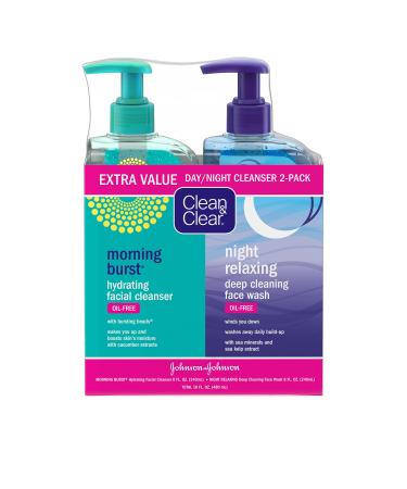 Clean & Clear 2-Pack Day & Night Daily Face Cleansers Morning Burst Hydrating Facial Cleanser & Night Relaxing Deep Cleansing Face Wash Oil-Free & Won't Clog Pores 2 x 8 fl. oz