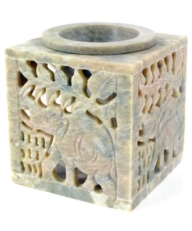 GURU Shop Indian fragrance lamp essential oil diffuser tealight holder for aromatherapy aroma lamp made of bacon stone - cube elephant 1 cream white 7.5x7.5x7.5 cm fragrance lamps & oil lamps