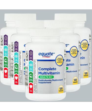 Equate Adult 50+ One Daily Complete Multivitamin Multimineral Supplement Tablets Healthy Brain* - Compare to Centrum Silver 125 Pills (Pack of 1)