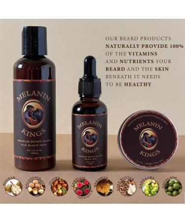 Melanin Kings Beard Grooming Kit - Natural African Ingredients for Men | Wash Oil Balm Brush Comb & Scissors - Buy Online on GoSupps.com