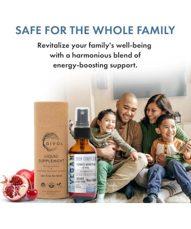 GIVOL Iron Supplement - 18mg Bisglycinate Complex with Vitamin C & B12 for Energy & Immunity Boost Vegan Liquid Spray Optimal Absorption - Non-GMO Sugar-Free (60 ml) 60 Days Supply - Buy Online on GoSupps.com