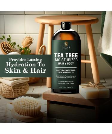 Tea Tree Hair and Body Moisturizer - Hydrating Lotion with Peptides Coconut & Avocado Oils - Daily Leave-In Conditioner for Men & Women - 8 oz - Buy Online on GoSupps.com